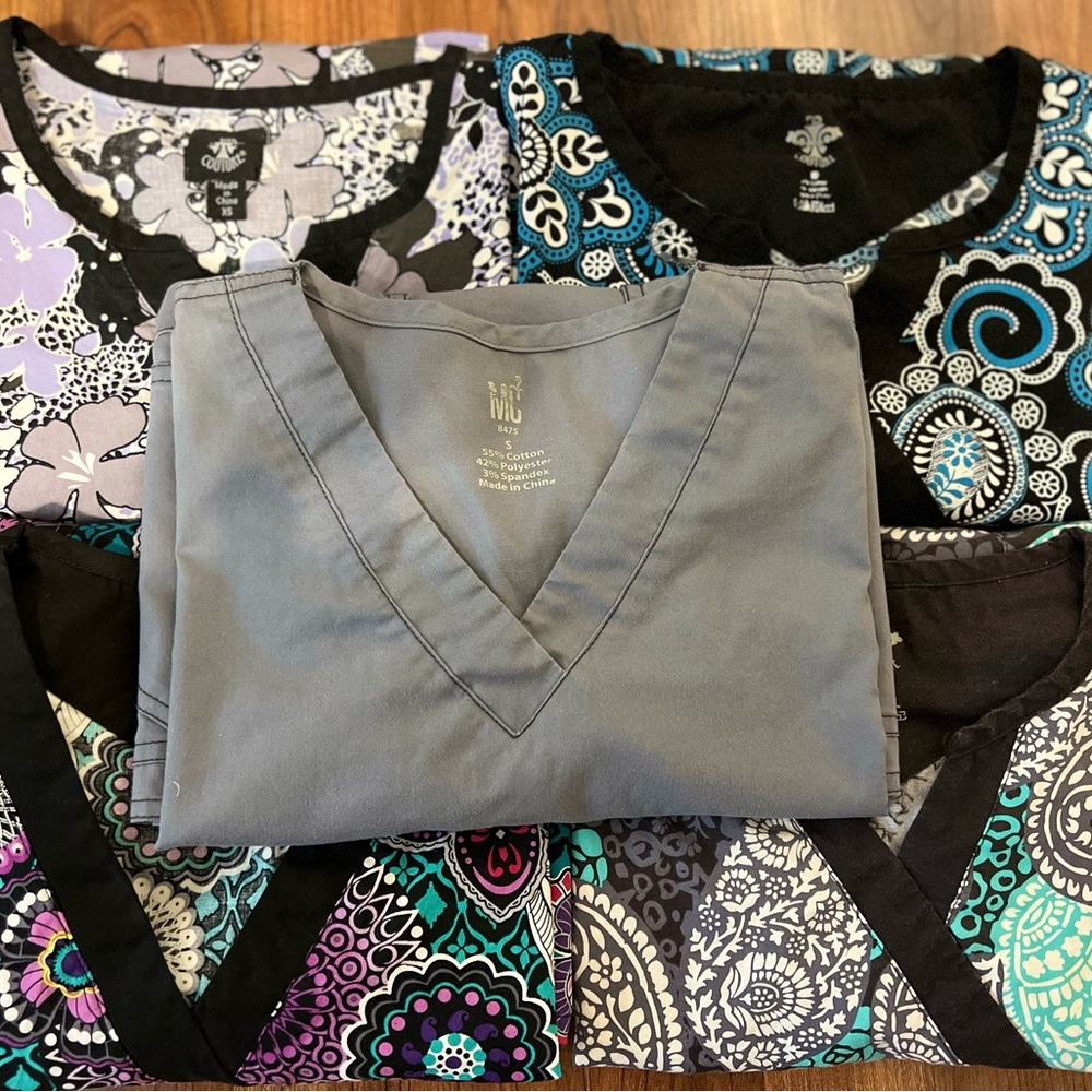 Bundle of 5 Med Couture Scrub Tops, XS
